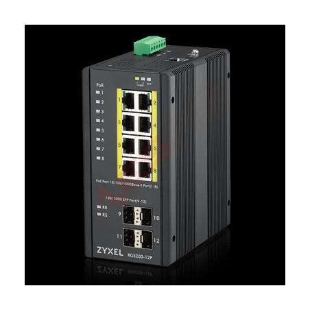 Zyxel Switch unmanaged Layer2 12 Port &bull 8x 1 GbE &bull PoE Budget 240 Watt &bull 8x PoE at &bull 4x SFP &bull Industrial &bu