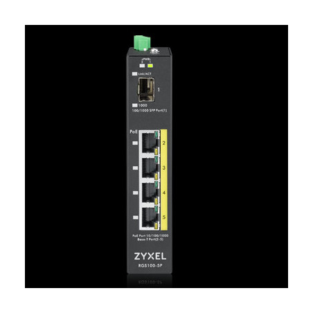 Zyxel Switch unmanaged Layer2 5 Port &bull 4x 1 GbE &bull PoE Budget 120 Watt &bull 4x PoE at &bull 1x SFP &bull Industrial &bul