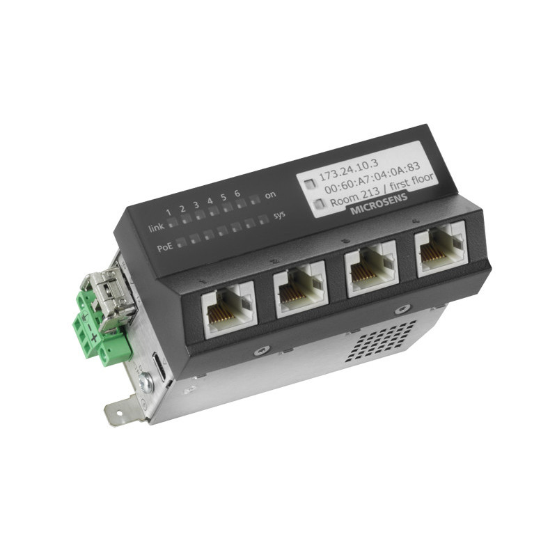 Microsens Micro-Switch 45x45 ruggedized, Hutschiene 24V, vertikal, 4xRJ45, 2xSFP, MS440217MXH-24G6+ MICROSENS - Artmar Electroni