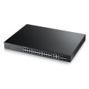 Zyxel Switch smart managed Layer2 28 Port &bull 24x 1 GbE &bull PoE Budget 375 Watt &bull 24x PoE at &bull 4x 1 Gb Combo &bull 1