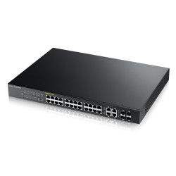 Zyxel Switch smart managed Layer2 28 Port &bull 24x 1 GbE &bull PoE Budget 375 Watt &bull 24x PoE at &bull 4x 1 Gb Combo &bull 1