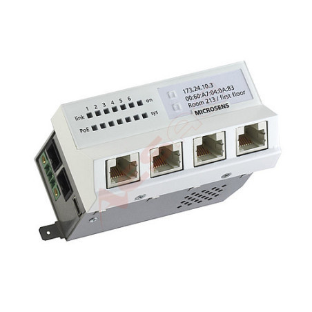 Microsens Installationswitch GBE 6 Port, horizont. Einbau, 5xRJ45, 1xST duplex, PoE+, MS440200PM-48G6+ MICROSENS - Artmar Electr