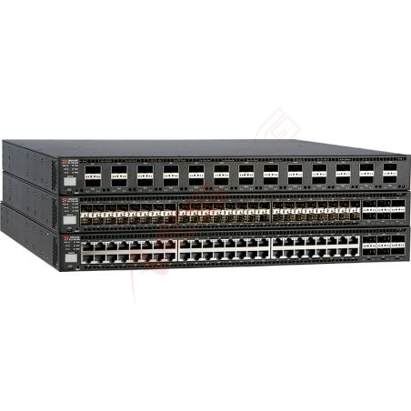 CommScope RUCKUS Networks ICX 7750 Switch with 48 1/10GbE RJ-45 ports, 6 10/40GbE QSFP+ ports, one modular slot. Base layer 3 so