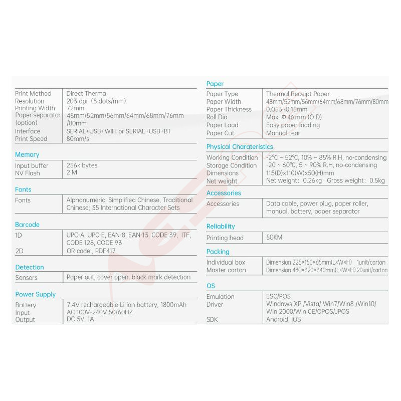 ALLNET mobile printer/POS printer ALL-PM01, USB / RS232/ Bluetooth 80 mm, black ALLNET POS - Artmar Electronic & Security AG