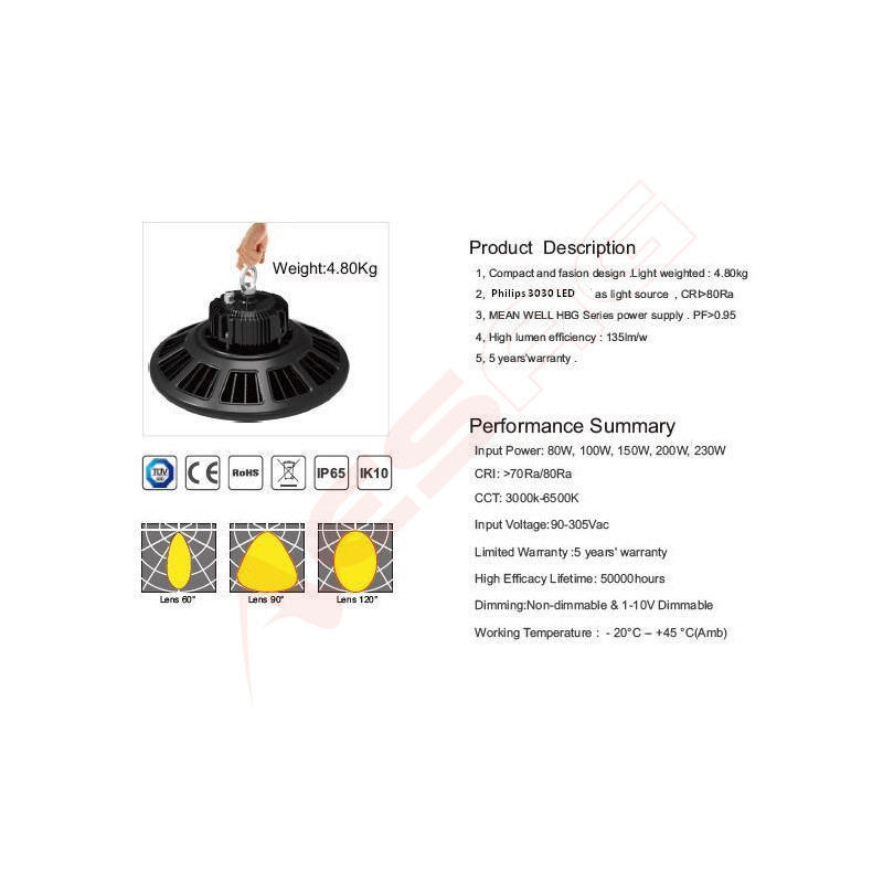 Synergy 21 LED spot pendant light UFO 200W for industry/warehouses cw 60° Synergy 21 LED - Artmar Electronic & Security AG