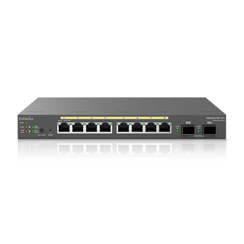 EnGenius Switch full managed Layer 2+ 10 Port &bull 8x 1 GbE &bull PoE Budget 110W &bull 8x PoE at &bull 2x SFP &bull Desktop-Sw