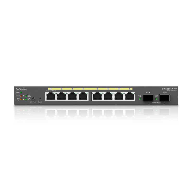 EnGenius Switch full managed Layer 2+ 10 Port &bull 8x 1 GbE &bull PoE Budget 110W &bull 8x PoE at &bull 2x SFP &bull Desktop-Sw