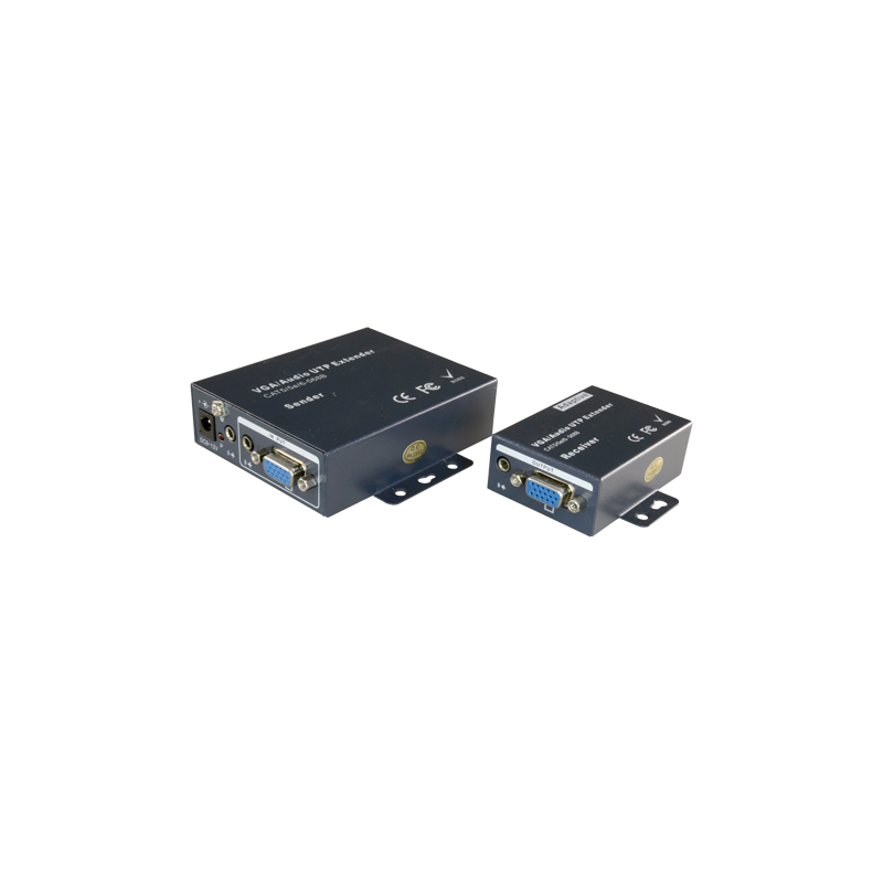 Active VGA extender - Transmitter and receiver - Range 100 m - Via Cat UTP cable 5/5e/6 - Up to 1920x1440 - Power supply DC