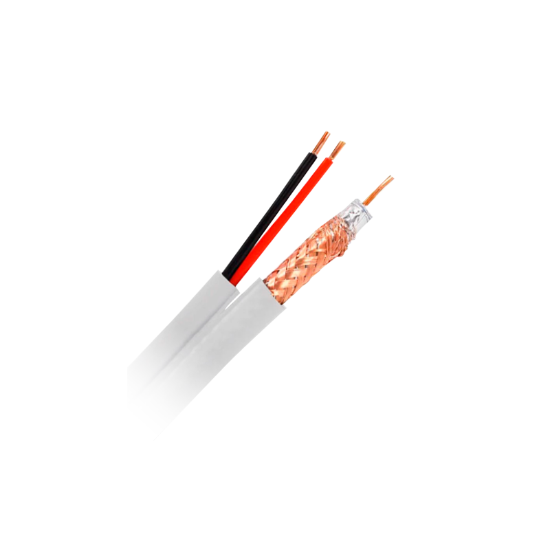 Combined cable - RG59 + power supply - Roll of 100 meters - Housing, color white - Outer diameter 9.0 mm - Low