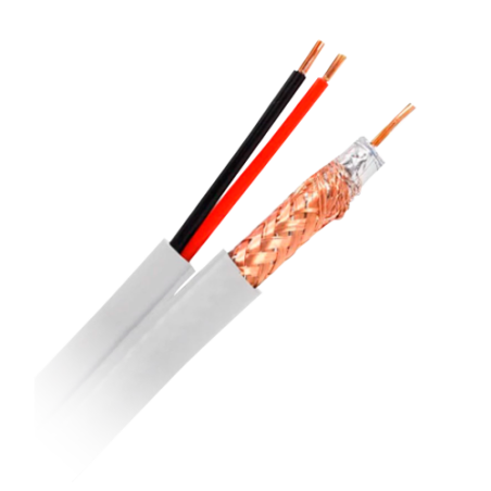 Combined cable - RG59 + power supply - Roll of 100 meters - Housing, color white - Outer diameter 9.0 mm - Low