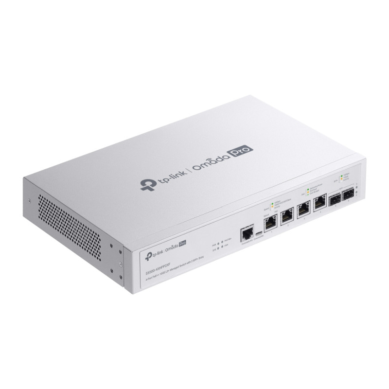 Omada PRO full managed Layer 2+ Switch &bull 6 Port &bull 4x 10GbE, 2x SFP+ &bull PoE Budget 200W &bull 4x PoE af/at/bt &bull Om