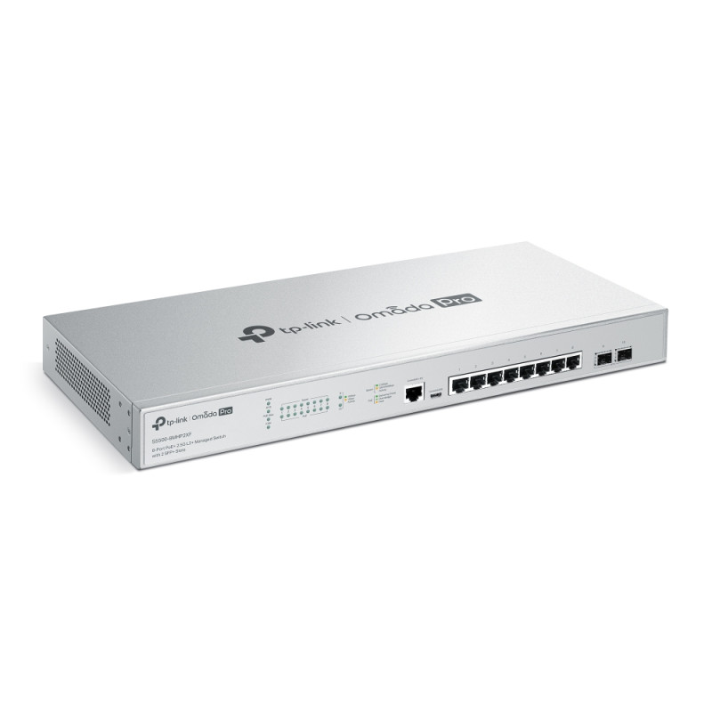 Omada PRO full managed Layer 2+ Switch &bull 10 Port &bull 8x 2.5GbE, 2x SFP+ &bull PoE Budget 240W &bull 8x PoE af/at &bull Oma