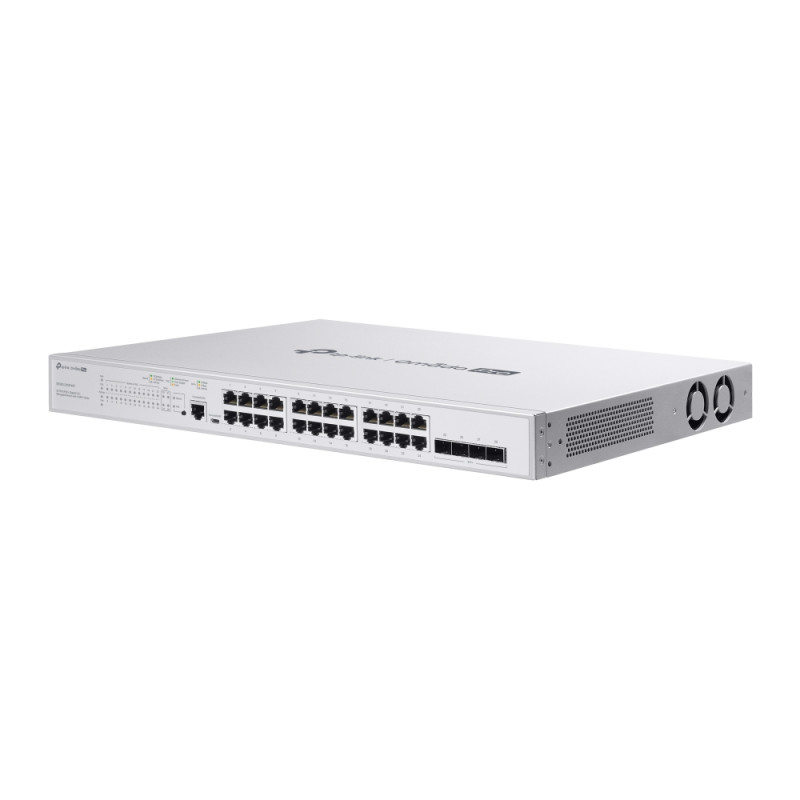 Omada PRO full managed Layer 2+ Switch &bull 28 Port &bull 24x 1GbE, 4x SFP+ &bull PoE Budget 384W &bull 24x PoE at/af &bull Oma