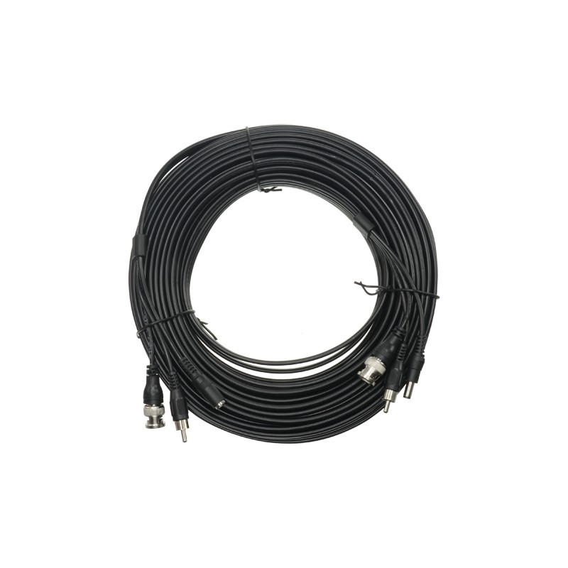 Combined cable RG59 + Audio + DC - Mini RG59 with BNC connector - Audio cable via RCA - Power cable via JACK - Length 20 m - Ge