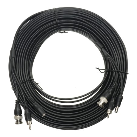 Combined cable RG59 + Audio + DC - Mini RG59 with BNC connector - Audio cable via RCA - Power cable via JACK - Length 20 m - Ge
