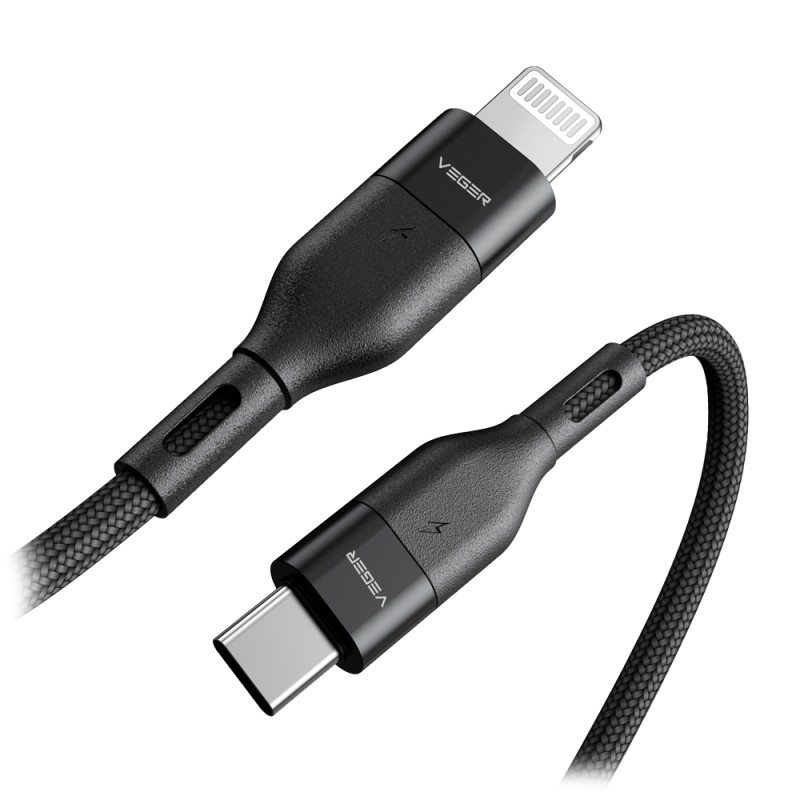 Veger - Kabel USB2.0 für Laptops - Schnelles Aufladen PD65W - USB-C zu Lightning - Metallmantel, geflochtenes Nylon - Länge 1.2m