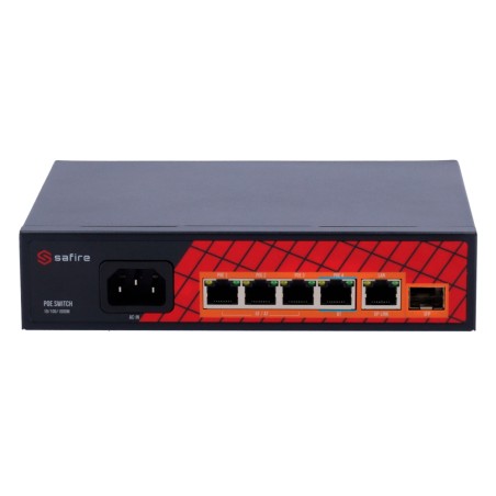 Safire Switch Hi-PoE - 4 PoE ports + 1 uplink RJ45 + 1 SFP uplink - Gigabit port speed 10/100/1000Mbps - SF-SW0604HIPOE-GF-65