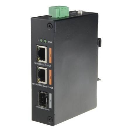 HiPoE X-Security Switch - 2 PoE-Ports + 1 Uplink-Port (SFP) - Geschwindigkeit 10/100/1000 Mbps - Maximaler Verbrauch 60W - 2 