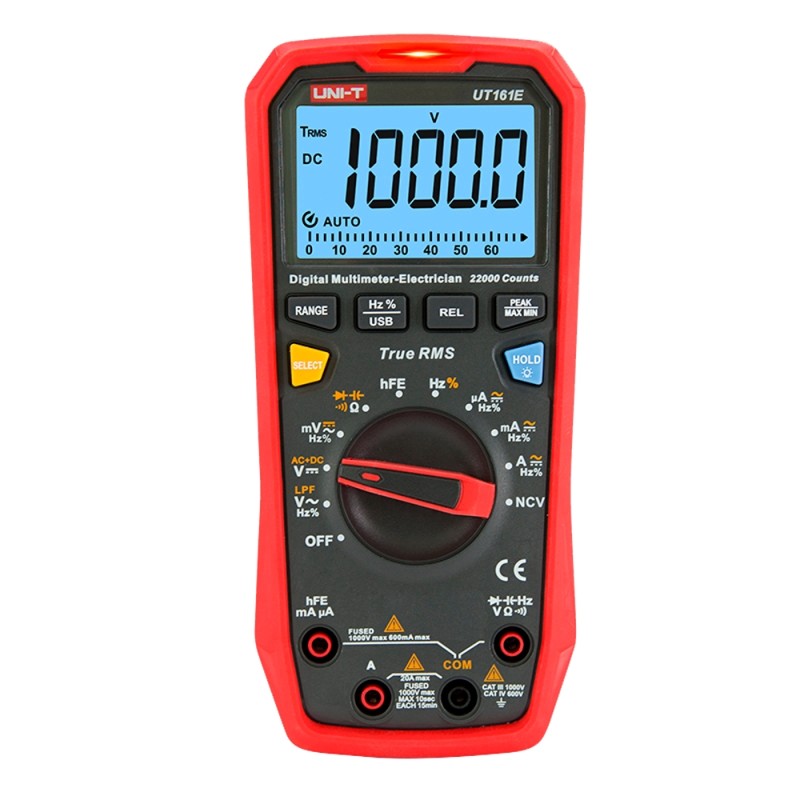 Digitales Multimeter CAT III - LED-Anzeige bis zu 6000 Konten - DC- und AC-Messung bis zu 1000V und 20A - PC-Verbindung - Hoh