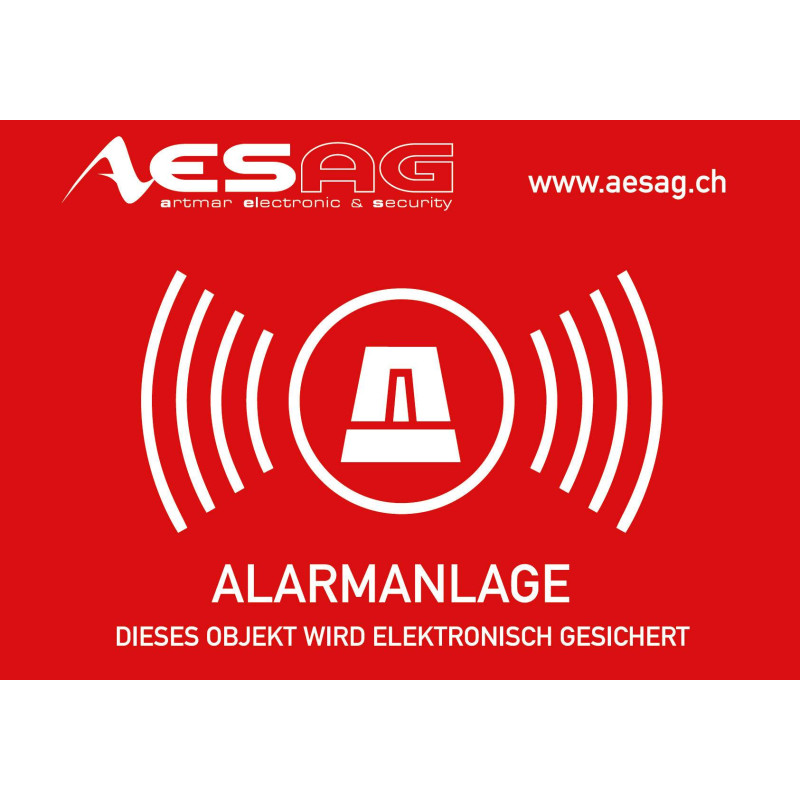 Warning sticker "Alarm system" 74x52mm with logo AESAG