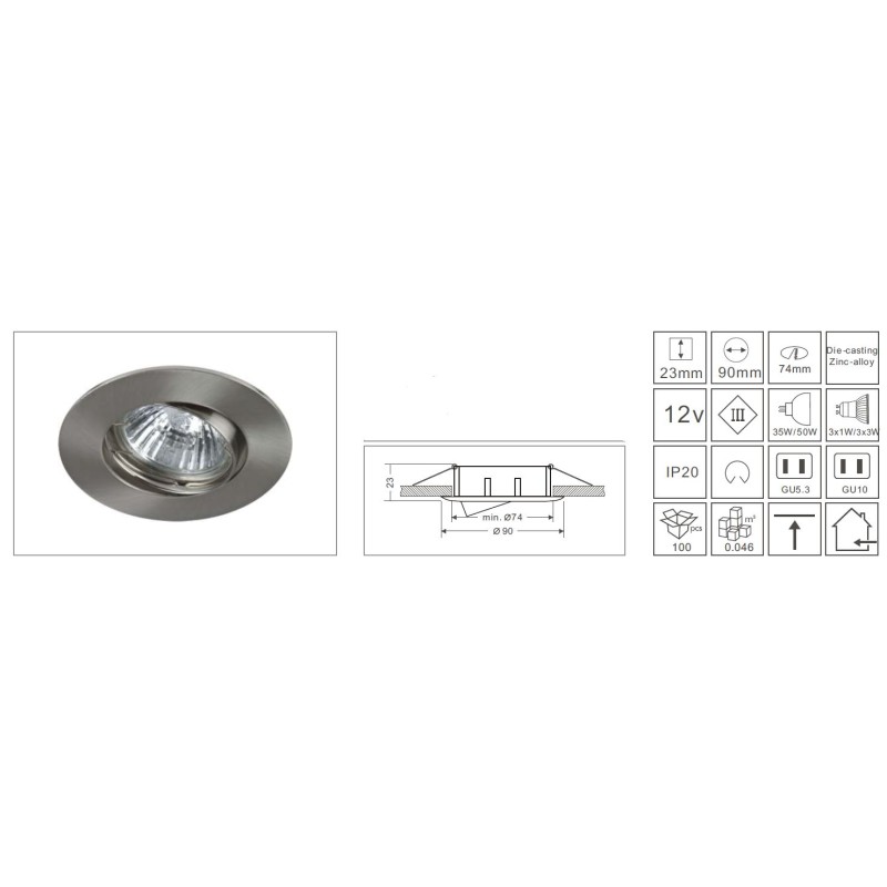 Synergy 21 LED Retrofit GU10 / GX5, 3 ceiling installation kit D01-silver - 124600 - 2