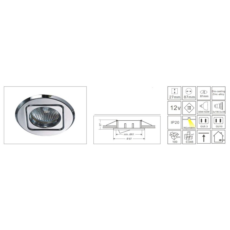 Synergy 21 LED Retrofit GU10 / GX5, 3 ceiling installation kit D05-silver - 124629 - 2