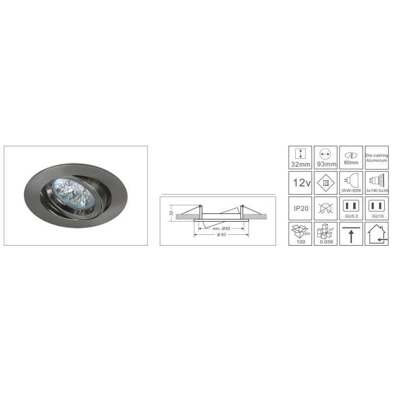 Synergy 21 LED Retrofit GU10 / GX5, 3 ceiling installation kit D07-silver - 124635 - 2