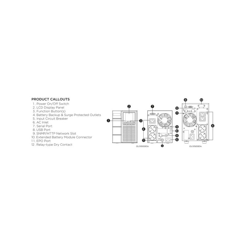 CyberPower USV, OLS Tower-Serie, 1000VA/900W, On-Line, LCD, USB/RS232, - 195460 - 3