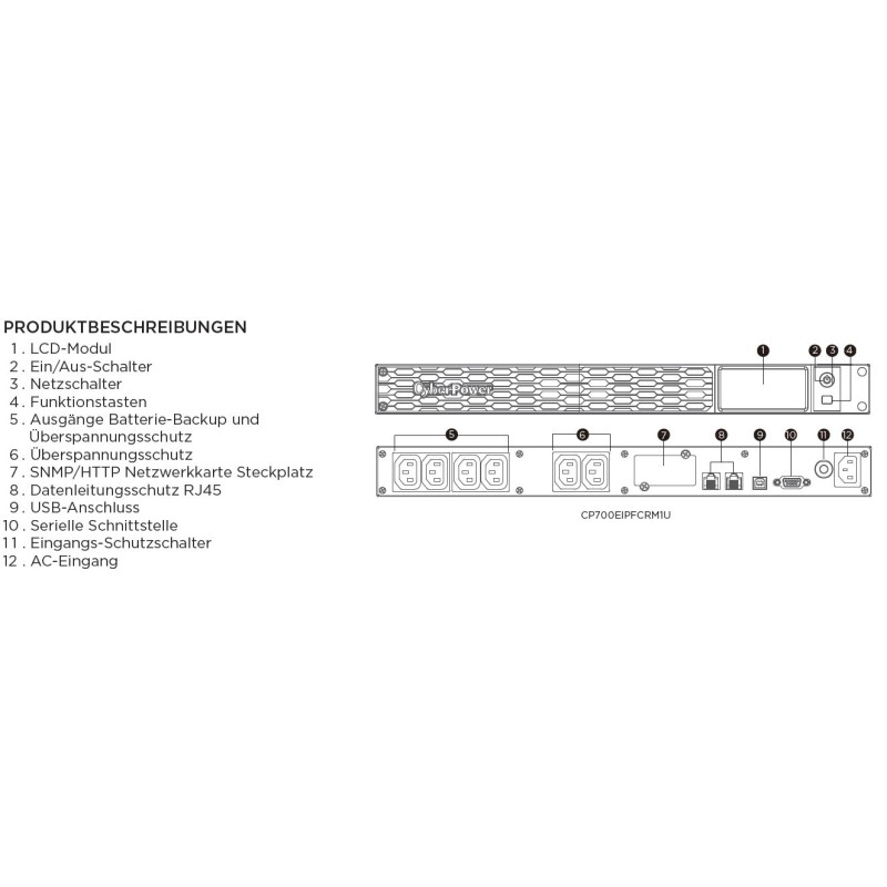 CyberPower USV, PFC-Serie, 19" 1HE, 700VA/420W, Line-Interactive, reiner Sinus, USB/RS232, - 245580 - 3