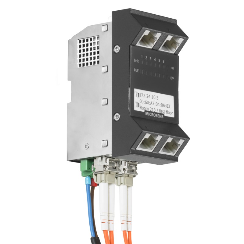 Microsens Installationswitch GBE 6 Port, vert.. Einbau, 4xRJ45, 2xSFP, PoE+, MS440217PM-48G6 - 134679 - 1
