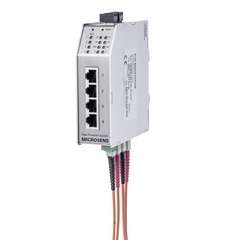 Microsens Industrie 6 Port Fast Ethernet Switch mit Ring-Funktion, 2 x ST duplex (Multimode), 4 x RJ45, MS650501M - 167903 - 1