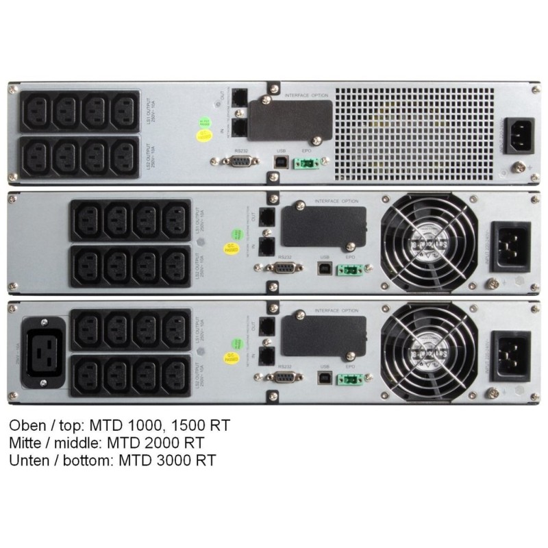 Effekta MTD RT XL Lineinter. USV,1000VA, 74min bei cos phi 0,7 , MTD1000RTXL, USB+RS232, Schwarz, Tower/19", - 157388 - 1