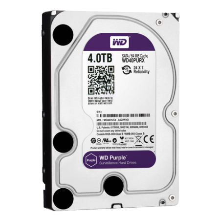 Hard drive - Capacity 4 TB - SATA interface 6 GB/s - Model WD40PURX - Special for video recorders - Loose or in DVR instal