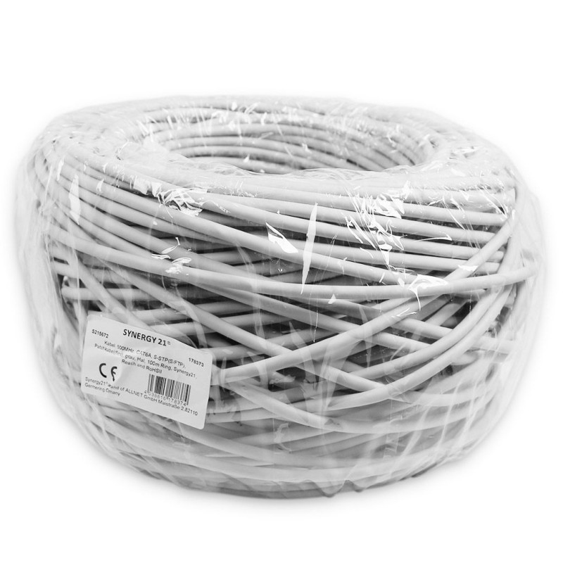 Cable 500MHz, CAT6A, S-STP(S/FTP), patch cable(flex), gray, Hal, 100m ring, Synergy21, - 178373 - 2