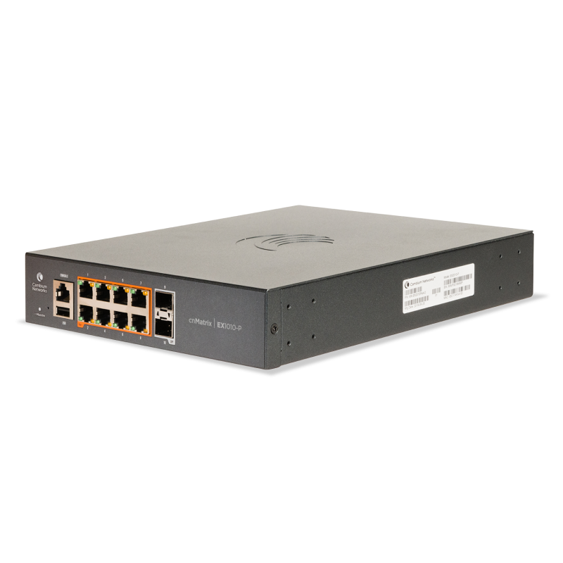 Cambium Switch full managed Layer2 10 Port 8x 1 GbE PoE Budget 75 Watt 8x PoE at 2x SFP 10 Lüfterlos, cnMaestro EX1010-P Cambium