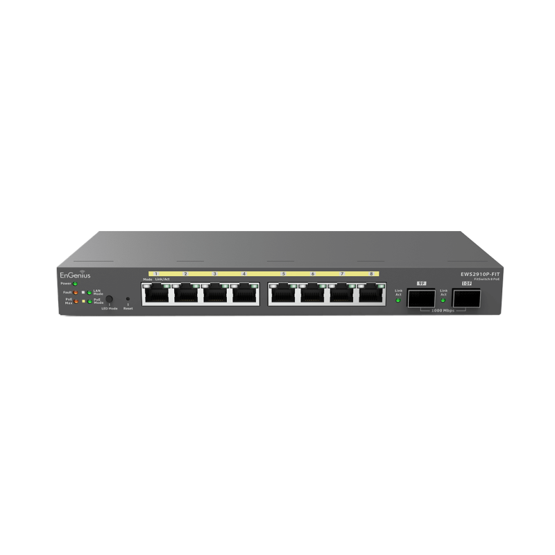 EnGenius FIT Switch 8-port GbE PoE.af/at( ) 55W, 2xSFP Desktop wall-mountable - EWS2910P-FIT EnGenius - Artmar Electronic & Secu