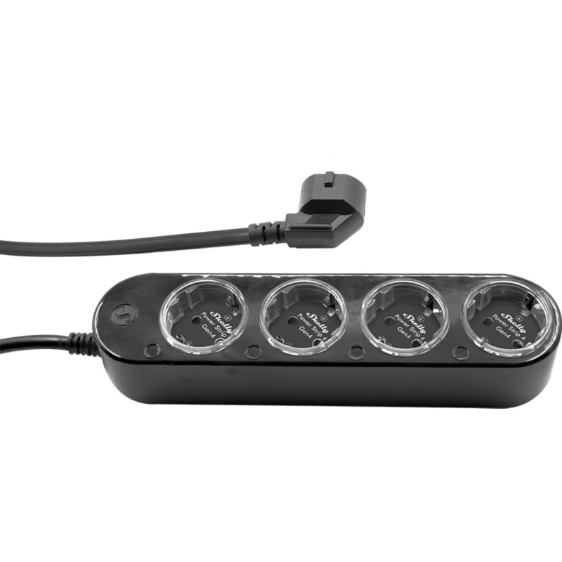 Shelly · Plug & Play "Power Strip 4 Gen4" · Smarte Steckdosenleiste · 4x 12A · Messfunktion · WLAN · Zigbee · Matter · BT · schw