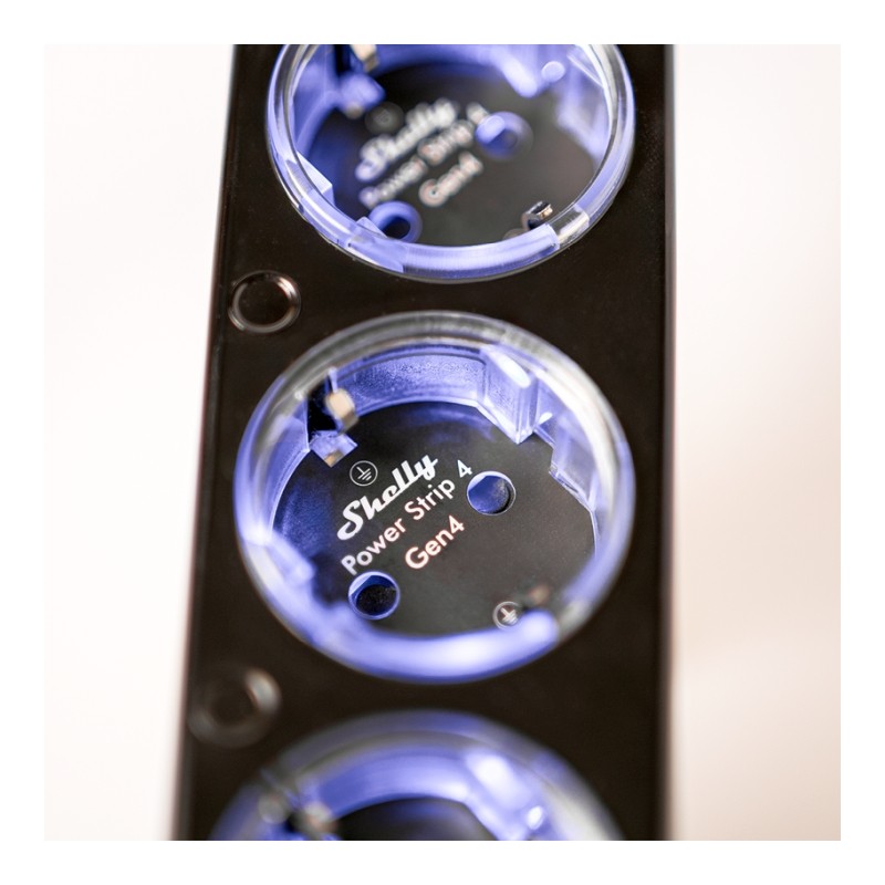 Shelly · Plug & Play "Power Strip 4 Gen4" · Smarte Steckdosenleiste · 4x 12A · Messfunktion · WLAN · Zigbee · Matter · BT · schw