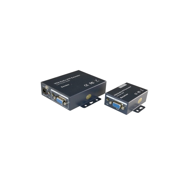 Active VGA extender - Transmitter and receiver - Range 100 m - Via Cat UTP cable 5/5e/6 - Up to 1920x1440 - Power supply DC - VG