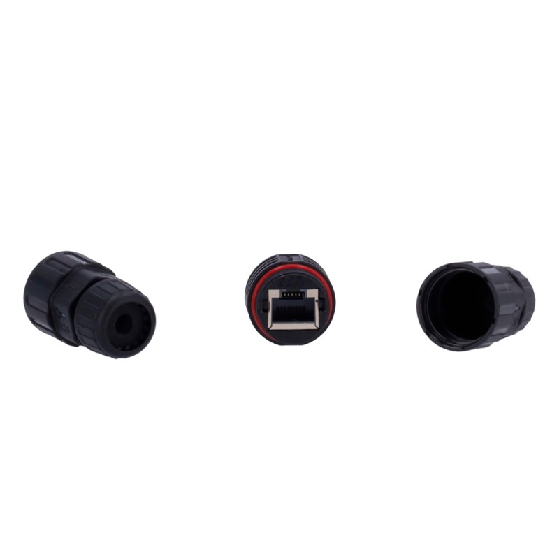 Industrielle Schnellkupplungen - Eingangsanschluss RJ45 - Ausgangsstecker RJ45 - UTP CAT 6 kompatibel - IP68 - Farbe schwarz - C