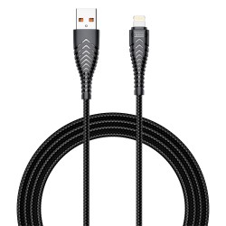 Veger - Kabel USB2.0 - USB-A zu Lightning - Kunststoffhülle, Nylongeflecht - Länge 1.2m - Farbe schwarz - VG-V105 - 1