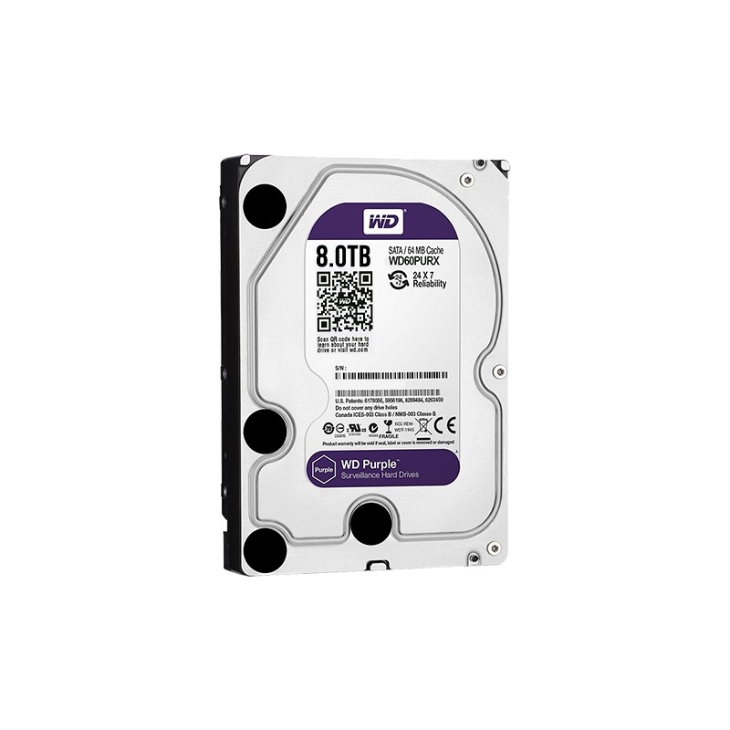 Western Digital hard drive - Capacity 8 TB - SATA interface 6 GB/s - Model WD80PURX - Specially for video recorders - Loose or -