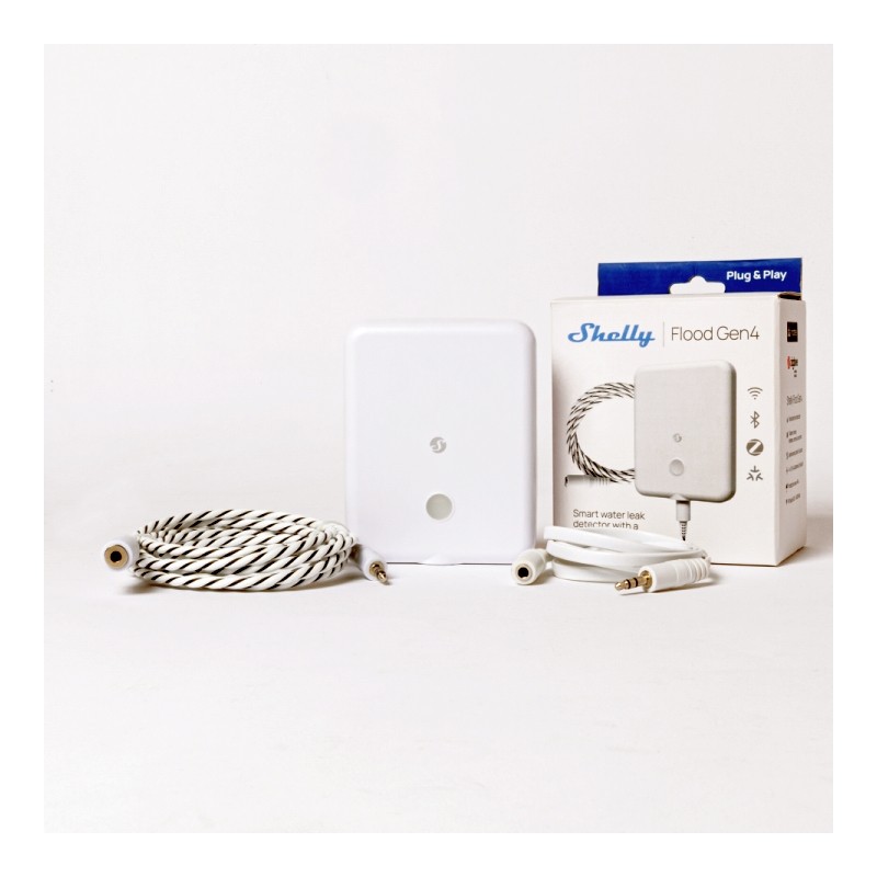 Shelly - Plug & Play - "Flood Gen4" - Water Leakage & Rain Sensor - WLAN - Matter - Zigbee - Bluetooth - Battery (included) - 24