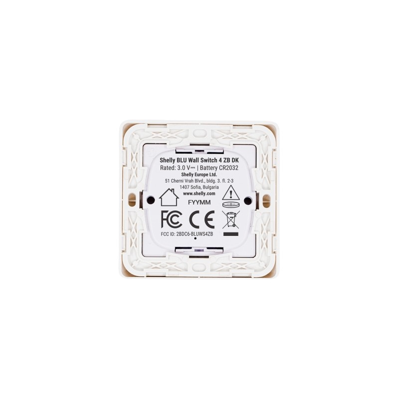 Shelly · Plug & Play · "BLU Wall Switch 4 ZB DK" · Wandtaster · 4-fach · 16 Aktionen · Weiß - 256920 - 4
