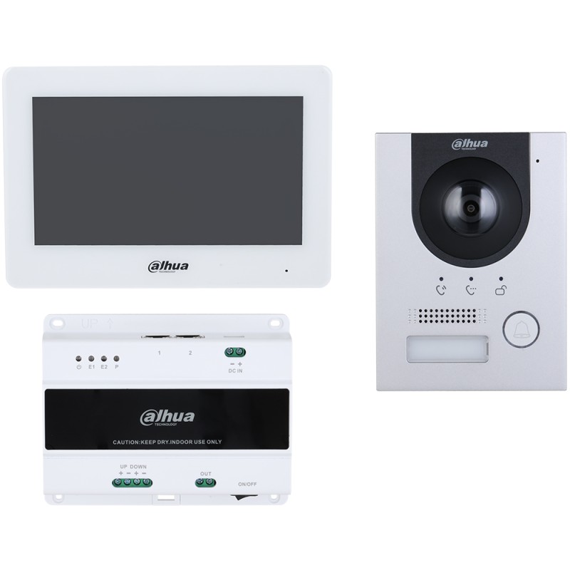 2-Draht-Video-Gegensprechanlagen-Set, 2 MP, 7" TFT-Touch-Screen, IP65, IK07, Aufputz - DHI-KTD01(S)/DHI-VTO2202F-P-S3/DHI-VTH542