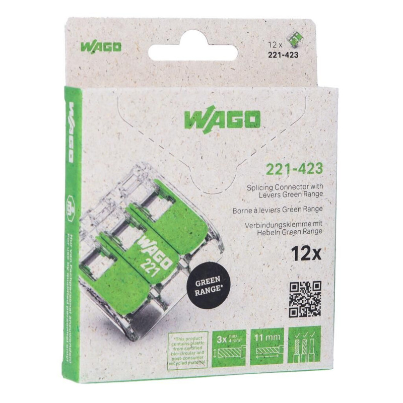 Wago Series 221 - 3*4mm (12 pieces Retail) Green Range