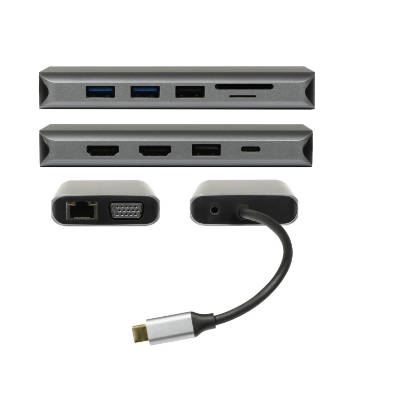 Plusonic USB-C Docking Adapter/Hub 8in1 with HDMI/VGA/LAN/USB