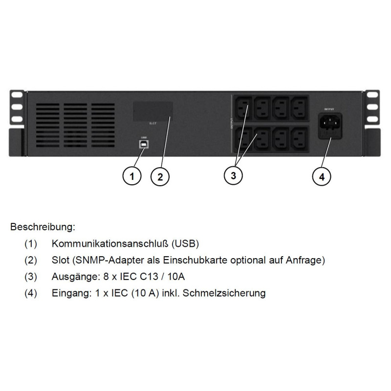 Effekta Line-Interaktive-USV, 600VA,19"/2HE, 12min bei cos phi 0,7, USB, Serie OFFICE Effekta - Artmar Electronic & Security AG