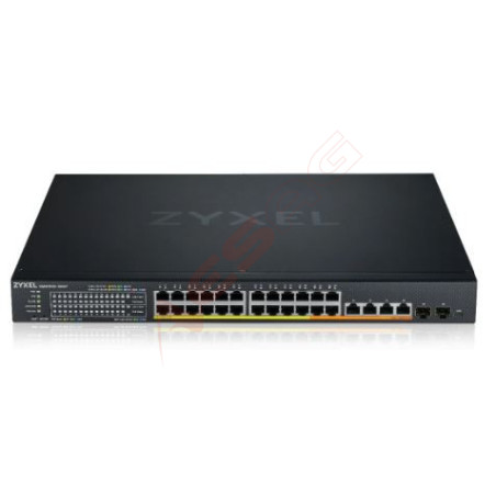 Zyxel Switch full managed Layer3 30 Port 24x 2.5GbE PoE Budget 700 Watt 24x PoE bt 4x 10 GbE 2x SFP+ 19 NebulaFlex Pro XMG1930-3