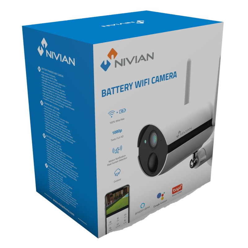 NIVIAN - Batterie Kamera, 1080p, WiFi, PIR, Audio, Smart